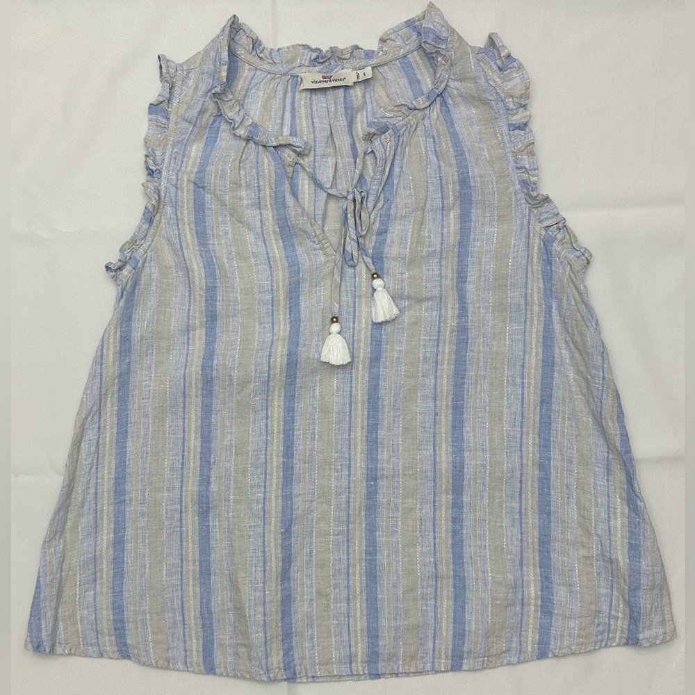 Vineyard Vines Striped Ruffle Tassel Camisole Top
